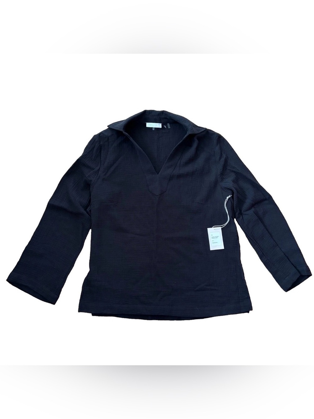 Ecru Women’s V-Neck Textured Long Sleeve Top - Black - XS